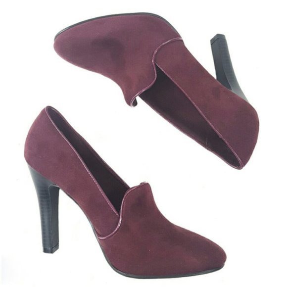 liz & co. Shoes - Liz & Co Burgundy Microsuede Heeled Loafers